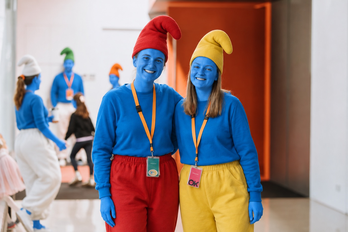 Two Smurfling leaders smiling in the kids area